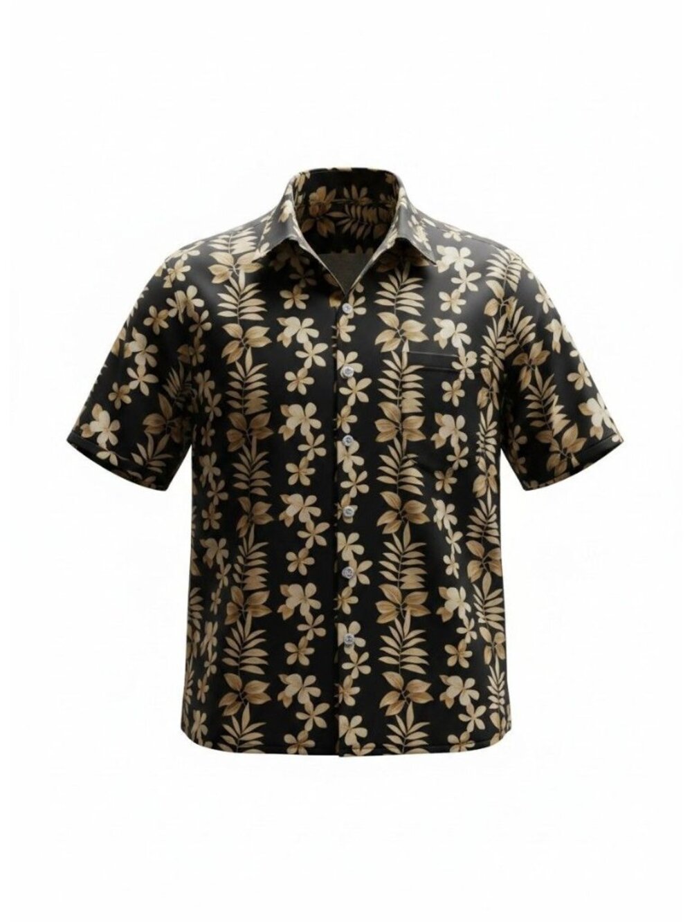 Men's Vintage Pierre Cardin Hawaiian Button-down L Black Beige 100% Cotton